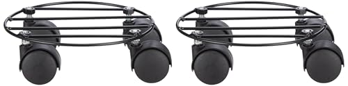Image of Amazon Brand - Solimo Strong Metal Plant Stand with Wheels (Black, Set of 2, Round) | Home Garden Wheels Plant Stand | Plants Gamla Stand For Living room / Balcony