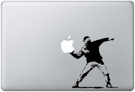 Macbook 13, 15, 17 inch decal sticker Black Banksy Riot Flowers