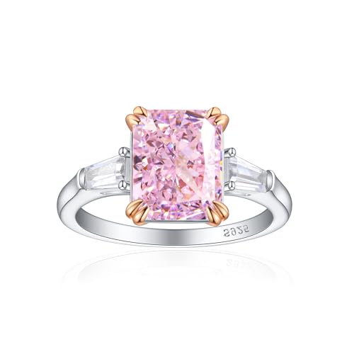 4 CT Lab Created Pink Diamond Ring, Ice Flower Cut Wedding Bands, D Color Promise Rings for Her, 18k White Gold Plated 925 Sterling Silver Engagement Rings, Jewelry Gifts3
