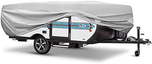 Antook Pop Up Camper Cover, 520D Oxford Folding Trailer Covers with Windproof Straps, Extra Thick Waterproof Anti-UV for Pop-up Tent Campers, 10-12ft, Silver