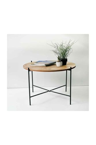 Table basse ronde de style industriel en métal robuste pour canapé