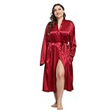 Teemie Women's Plus Size Long Robes Satin Silky Bathrobes Lightweight Kimono Cover Up Sleepwear Bridesmaid Party