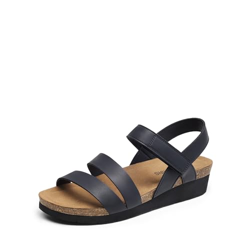 DREAM PAIRS Women's Low Heel Wedge Sandals, Round-Toe Comfortable Casual Flatform Dress Shoes with Arch Support,Size 6.5,Navy,DWUMWS2506 by DREAM PAIRS - Used condition - US$12.86