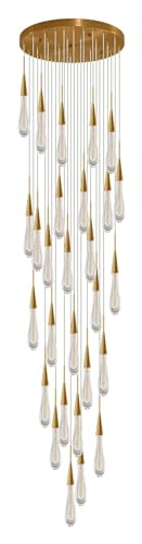 GONGKAI Lámpara de Techo de 28 Luces de Cristal de Lujo con Forma de Gota de Lluvia, Luces Colgantes de Techo Alto, lámpara de Techo de Lujo Larga con cúpula Dorada de Vidrio sembrado, alt