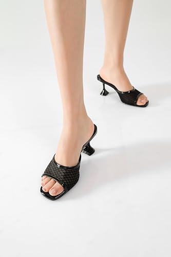 Image of vivianly Womens Square Open Heels Sandals Slip on Heeled Slides Mules for Party Daily Wear