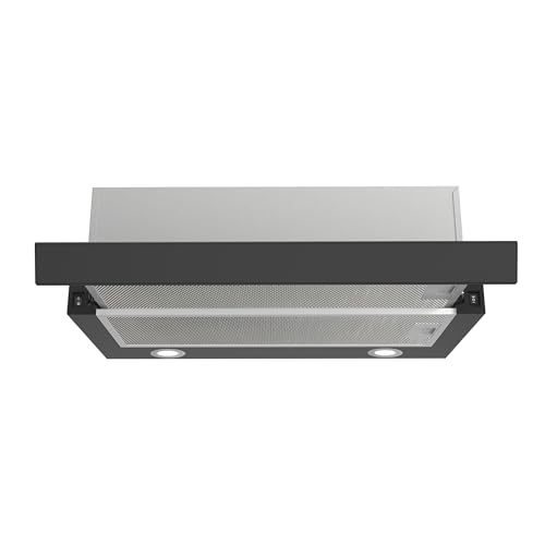 FIREGAS Clase A++ Campana Extractora 60 cm,Telescópica Extractor Cocina con Motor Sin Escobillas,400 m³/h,2 Velocidades,Ruido Bajo,Luces LED, Filtros de Aluminio y Carbón Activo,Negro