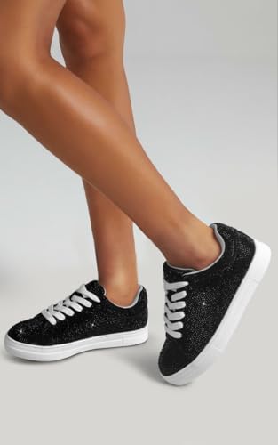 Image of PARTY Women's Rhinestone Platform Lace Up Low Top Glitter Sneakers