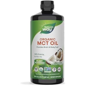 Nature’s Way Organic MCT Oil, 30 Fl Oz, Brain and Body Fuel from Coconuts*, C8 Caprylic Acid and C10 Capric Acid, Keto and Paleo Certified, Organic, Non-GMO Project Verified