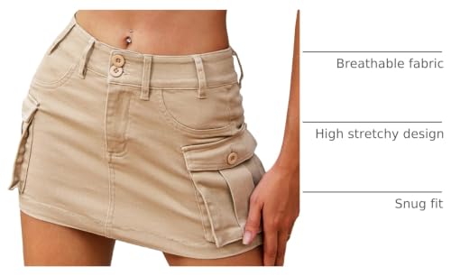 Image of ELLEVEN Low Rise Denim Mini Skirt for Women High Stretch Jean Skirts | Women's Sexy Bodycon Cargo Denim Skirt with Pockets, Y2K Casual Jean Style, Trendy Summer Outfits