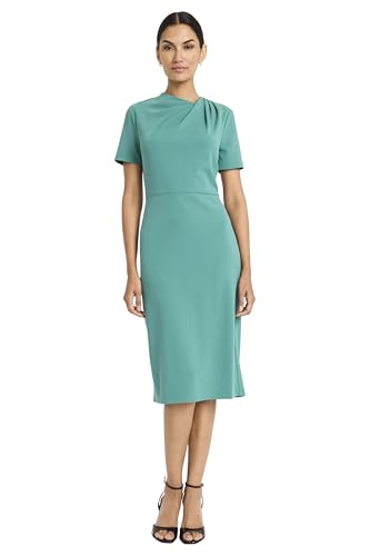 Image of Maggy London Women's Chic Asymmetric Crew Neck Short Sleeve Below The Knee Womens Dresses