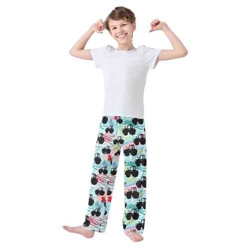 ZZXXB Truck Graffiti Boys Long Pants Soft Trousers Elastic Waist Kids Lounge Bottoms with Pockets S-XL2