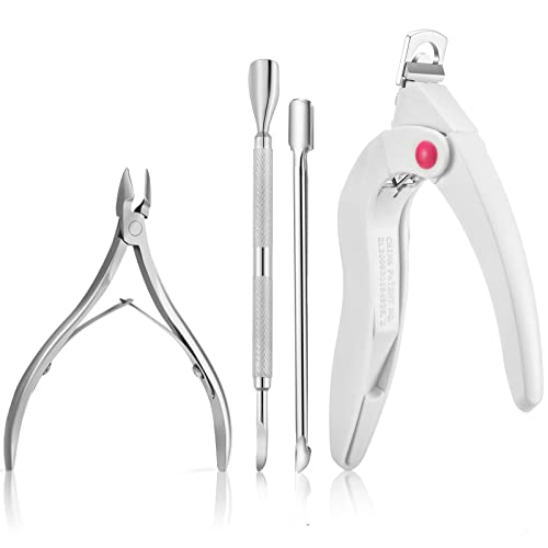 4 Pieces Nail Design Tools Acrylic Nail Clipper Nail Cutter with Stainless Steel Cuticle Trimmer and Cuticle Pushers (White)