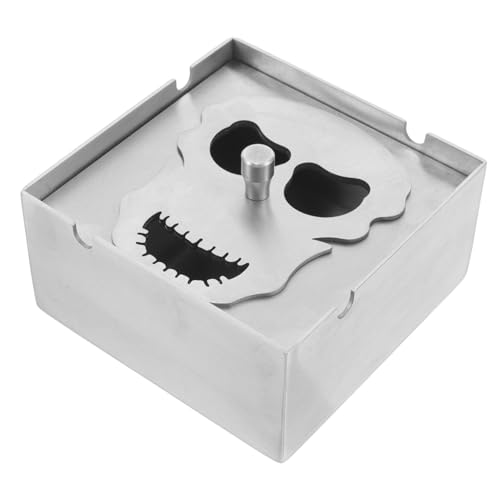 Luxshiny Cendrier Acier Inoxydable Couvercle Rotatif Forme de Crâne pour Décor Halloween Accessoire de Table pour Maison Bureau