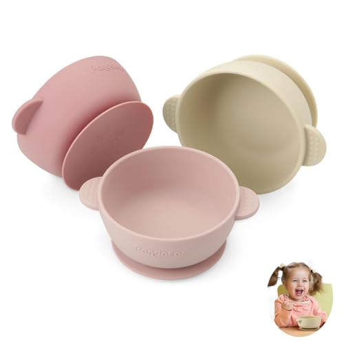 Image of PandaEar 3 Pack Baby Bowls with Suction| Stay Put Silicone Food Bowl for Babies Kids Toddlers Infants| Food Grade Soft Safe BPA-Free Silicone (Pink)