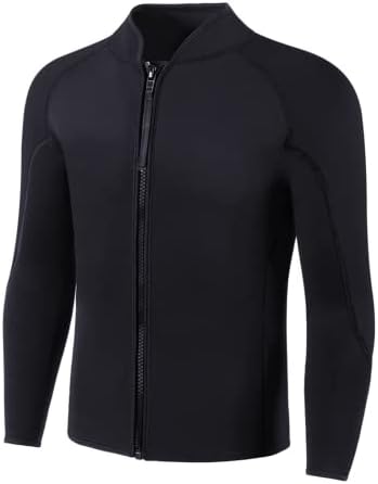 INTBOSS Wetsuit Top Men,2mm Mens Wetsuit Top 3mm Long Sleeve Wetsuit Jacket Men Front Zip Warm Wets Suit Jackets for Men Stretch Mens Wetsuit Top