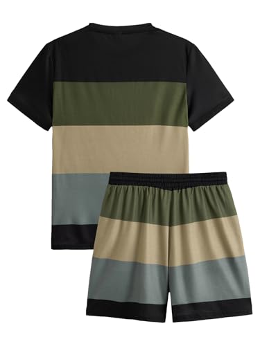 GORGLITTER Men's 2 Piece Outfits Short Sets Short Sleeve T Shirt and Track Shorts Set2