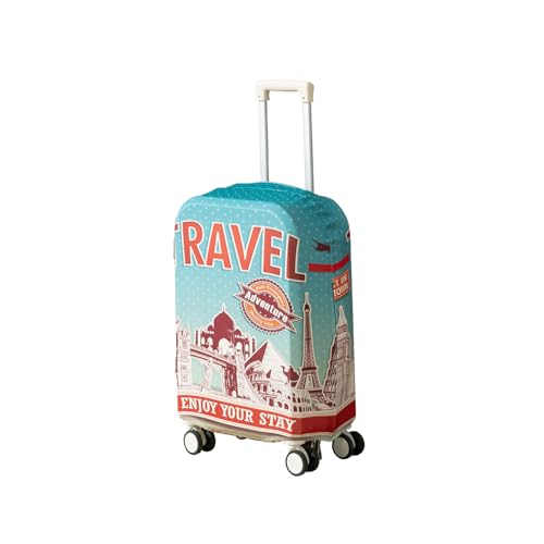 Image of HOKIPO 220gsm Durable and Washable Suitcase Covers for Trolley Suitcase, Small (18-19inch) - Travel Stories (AR-6343-D4)