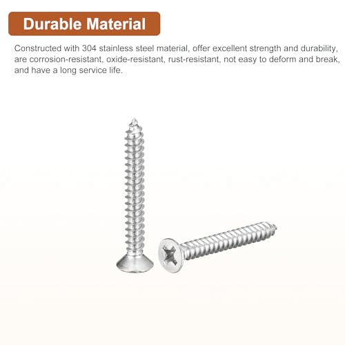 Image of DTGN 100Pcs #7x1-1 /4 inch Flat Head Wood Screws, 304 Stainless Steel Phillips Self Tapping Screws - Good for Woodworking, Furniture - Silver