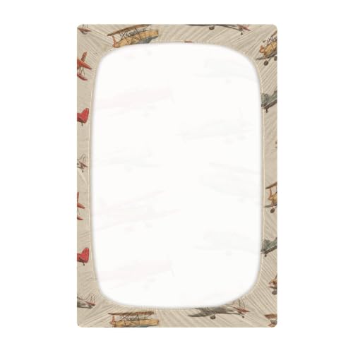 Image of Airplane Planes Vintage Crib Sheets Soft Breathable Fitted Baby Crib Sheets Mattress Cover for Girls Boys, 52 inch x 28 inch x 9 inch