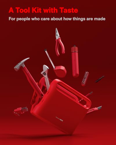 Image of HOTO 40-Piece Tool Kit, Household Essentials Tool Set w /Smart Electric Screwdriver (LED, 3 Torque) + 14 Tools & 26 Accessories | Pro-Grade Compact Organizer for Home, Dorm Repairs, DIY (Neon Red)
