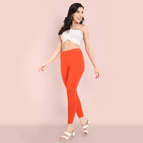 Image of ONE SKY Women Ankle Length Leggings | Premium Cotton Modal Spandex Blend | High Waist Stretchable & Bio-Washed Fabric | Colour-Lock | Ethnic Leggings for Women