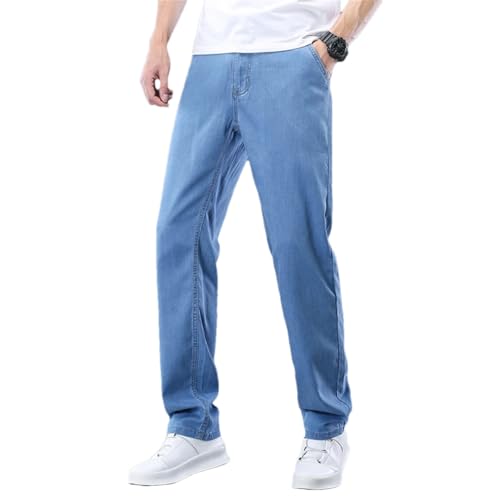 Men Cotton Classic Business Straight Denim Pants Blue Black Work Jeans Light Blue 36