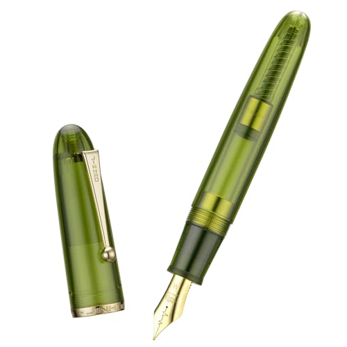 Image of Jinhao 9019 Dadao Series Cardiagram Nib Fountain Pen, 8 Medium Nib, Green Acrylic Gold Rim with Large Converter