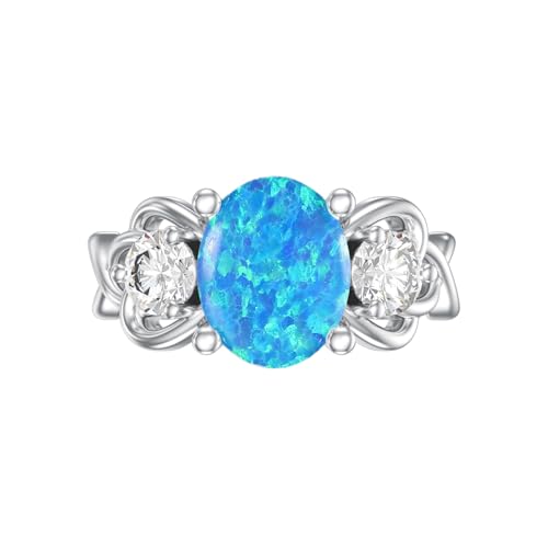 Image of 0.3 Carat Moissanite and White Opal /Blue Opal /Black Opal Engagement Ring 925 Sterling Silver 8-9 MM Heart /Round /Oval Cut Opal Moissanite Ring for Women Size 5-13