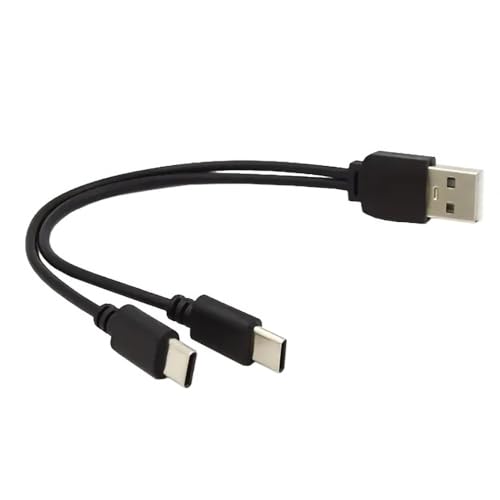 PremiumCord USB Stromversorgung Y-Kabel, USB-A Stecker auf 2x USB-C Stecker, Zum Laden von zwei USB-C-Ger&auml;ten, Farbe schwarz, L&auml;nge 0,15 m