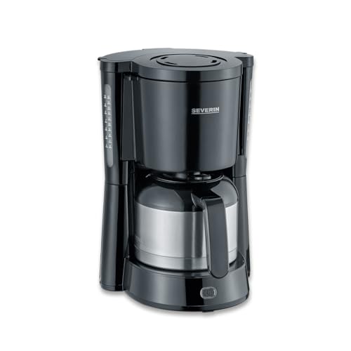 SEVERIN - Cafetera de goteo para 8 tazas, Cafetera de filtro / Cafetera americana con jarra termo de 1l, Con Desconexión Automática, Acero inoxidable / Negro, KA 4835