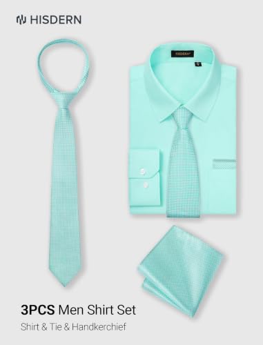 Image of HISDERN Mens Dress Shirt with Tie Pocket Square Set Classic Button Down Shirt Matching Tie Long Sleeve Shirts