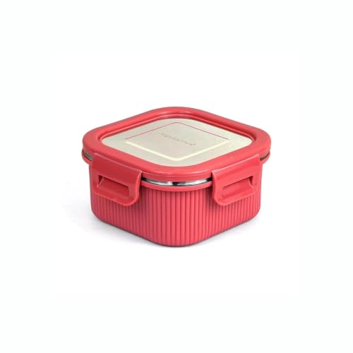 Image of Signoraware Lock N Store Microsafe Steel Square Container+ Lid(400ml, Red)