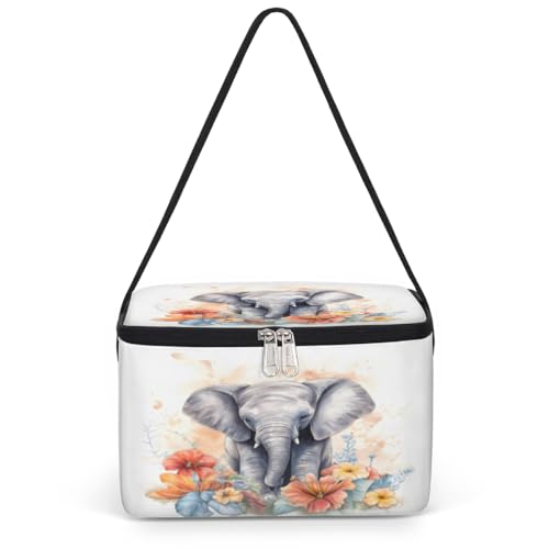 GzLeyigou Lunch Bags for Women Men 9 Cans,Eephant Hot & Cold Food Delivery Bag Insulated Grocery Bag Insulated Lunch Box Eephant Floral Cooler Bag for Office Work Picnic Beach