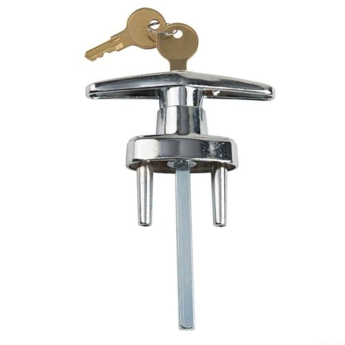 Garage Door T Handle Lock Replacement for 3/8 to 2 Inch Thick Doors, Alloy Silver Finish with 2 Keys, Secure Locking Mechanism for Standard Residential Garage