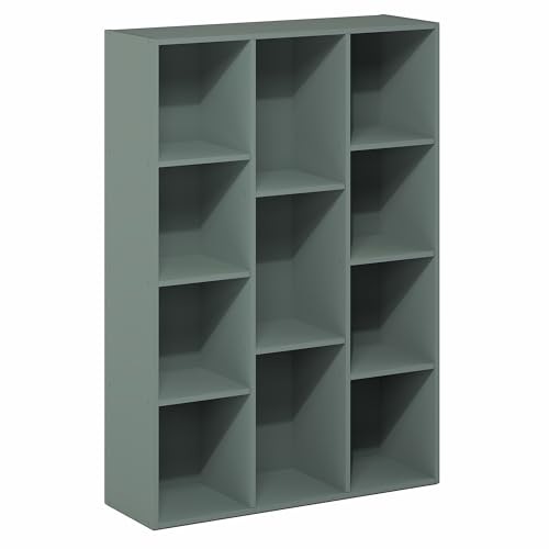 Image of Furinno LUDER Book Shelf, 11-Cube Bookshelf, Reversible Bookcase, 9.4 x 29.1 x 41.7, Easy Assembly, for Living Room, Bedroom, Home Office, Sage Green
