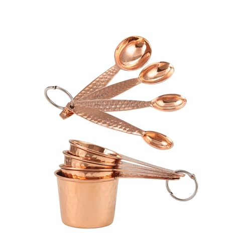 Image of Shiny Copper Measuring Cup & Spoon Set | Copper Finish Measuring Cups & Spoons for Dry & Liquid Ingredients, Ideal for Cooking and Baking (Set of 4 Cups & 4 Spoons)