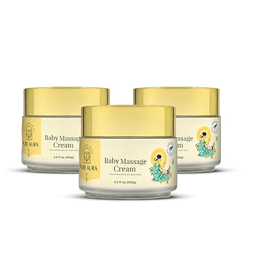 Image of Pure Aura Baby Massage Cream 100g, Pack of 3 - Doctor Recommended Ayurvedic Baby Cream with Natural Herbs | Chemical-Free Nourishing & Soothing Care for Newborns & Kids
