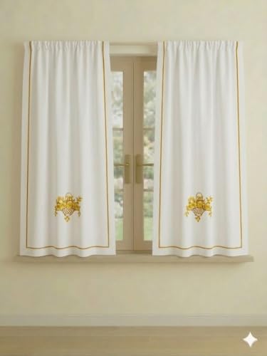 Generico Cortinas confeccionadas en mezcla de lino bordadas jade cesta col. amarillo (Juego de 2 cortinas para ventana 75 x 380 cm)