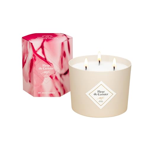 MY JOLIE CANDLE - Bougie Parfumée Fleur de Cerisier - Cadeau Femme Maman Ado - Cire 100% Naturelle Végétale - Parfum Français - 3 Mèches Coton - Combustion 70h