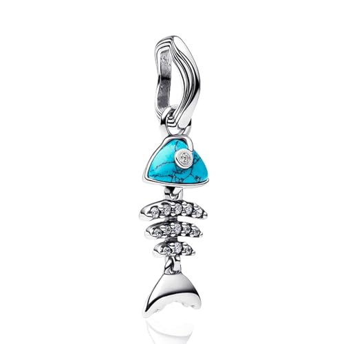 NUNUYAYA Charms Abaloriosde Cuentas Plata de Ley 925 con Circonita Cúbica Fish Bone Charms Colgante Compatible con Niña Mujer Europeo Pulsera Collar