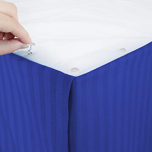 Image of Nestl King Bed Skirt - Damask Dobby Stripe Wrap Around Bed Skirt King Size - Double Brushed Microfiber 14 in Tailored Drop Pleated Bed Ruffle with Bed Skirt Pins - Royal Blue