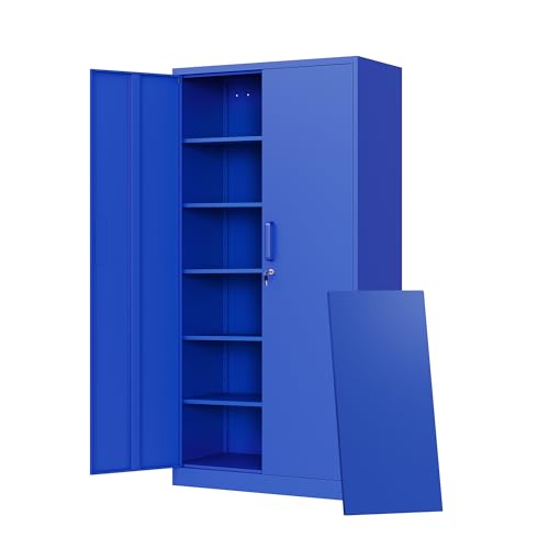 Image of Letaya Metal Garage Storage Cabinets with Lock Door and Adjustable Shelves, Steel Tool Cabinets for Home,Office,Warehouse Organisieren (Blue)