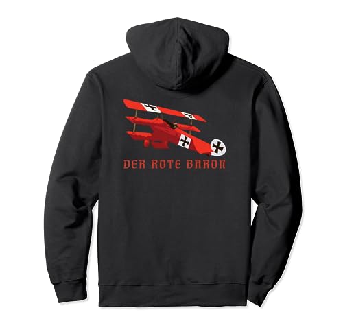 Red Rote Baron Fokker DR1 Triplane WWI Fighter Plane Pullover Hoodie, Black, S