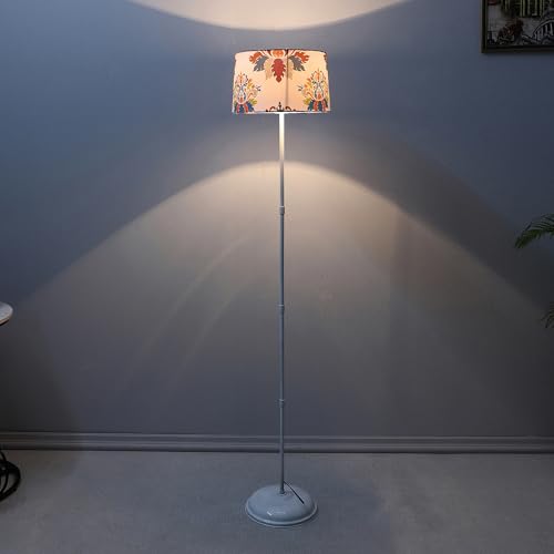 Image of tu casa White Metal-Iron Base Foldable Floor Lamps with English Oak Print & Satin Shade for Bedroom, Living Room, Lounge, Office Area, Gifting Without Bulb for Home Decoration (Height - 57 inch)