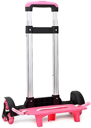 Backpack Hand Truck Wheeled Cart Trolley Hand Aluminium Alloy Folding Trolley Cart for Schoolbag/Backpack (Pink with Six Wheels)