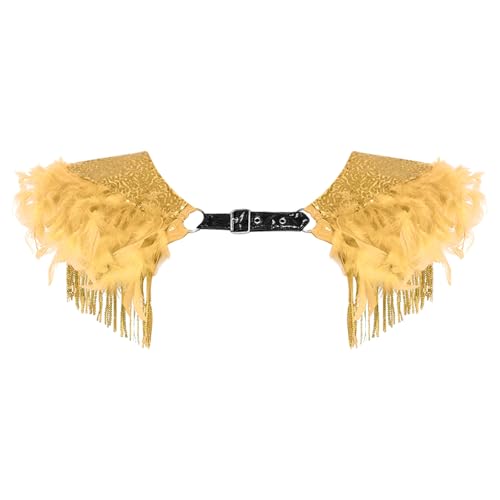 iiniim Mujer Hombrera con Espaldarines Plumas Trajes Disco Los 80 Capa Abierta por Delante Metálico Brillante Oro M