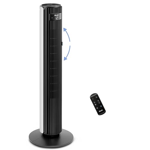 LEVOIT 25 dB Tower Fan for Large Bedroom 42 Inch, 7.5m/s Powerful Adjustable 60° Up-down Wind & 90° Oscillating Bladeless Fan with Remote 12 Speeds 4 Modes 12H Timer 23W Low Energy, for Home Office