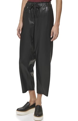 DKNY Womens Drawstring Hem Faux Leather Cropped Pants Black L3