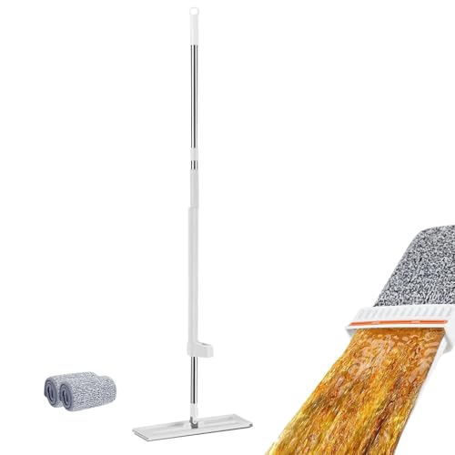 Auto Wringings - Mopa plana de microfibra con mango de acero inoxidable, almohadillas lavables reutilizables para limpieza en húmedo y seco, polvo manos libres, gran solución de limpieza doméstica