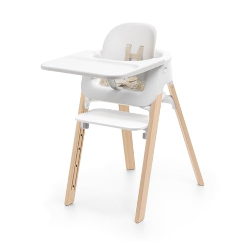 Image of Stokke Steps High Chair for Babies & Children from 6 Months to 10 Years – 2-in-1 Adjustable & Ergonomic Design – Removable Baby Set, Tray & Safety Harness – 18.9 x 24.4 x 34.7 – White/Natural